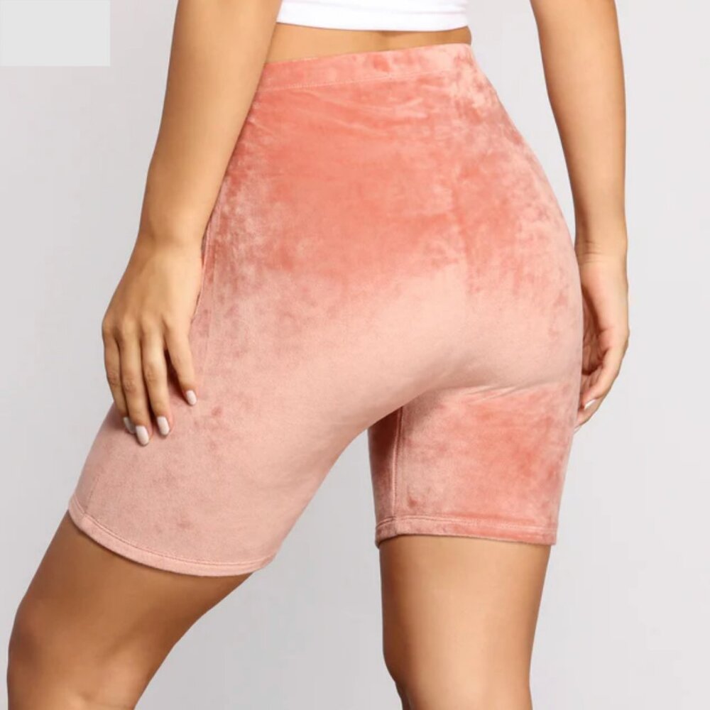 Velour Biker Shorts Coral Pink High Waist Size S or M - Picture 4 of 5